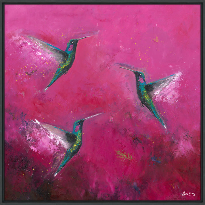 Let the graceful hummingbirds take flight and brighten up your space with a touch of vibrant pink. This framed art is truly a work of art that will add a touch of sophistication and elegance to your home.