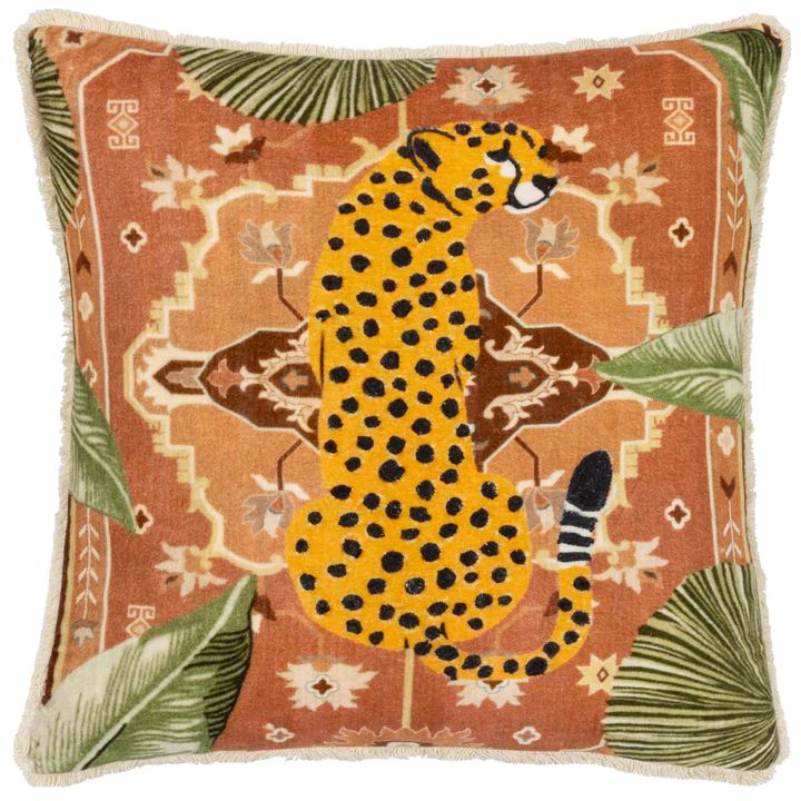 Cheetah Velvet Fringed Cushion