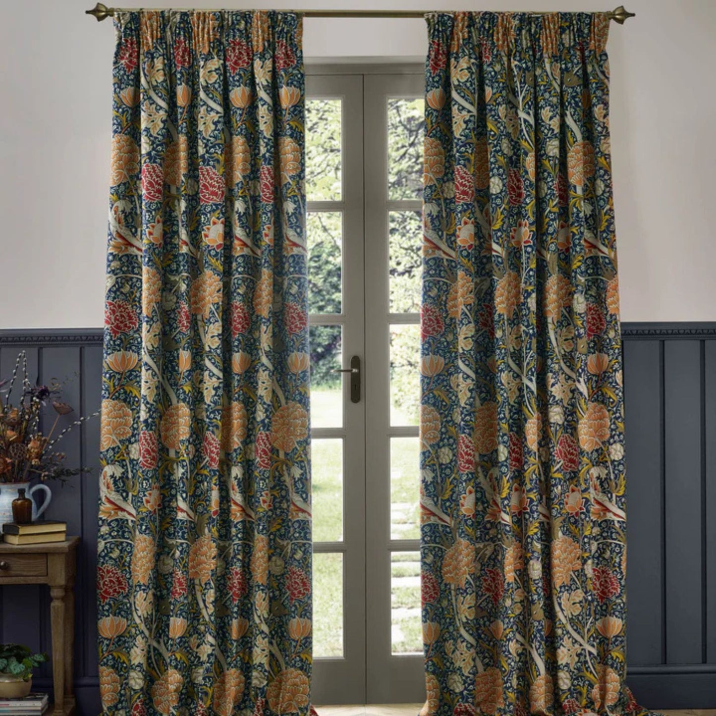 William Morris Clay Floral Chenille Pencil Pleat Curtains