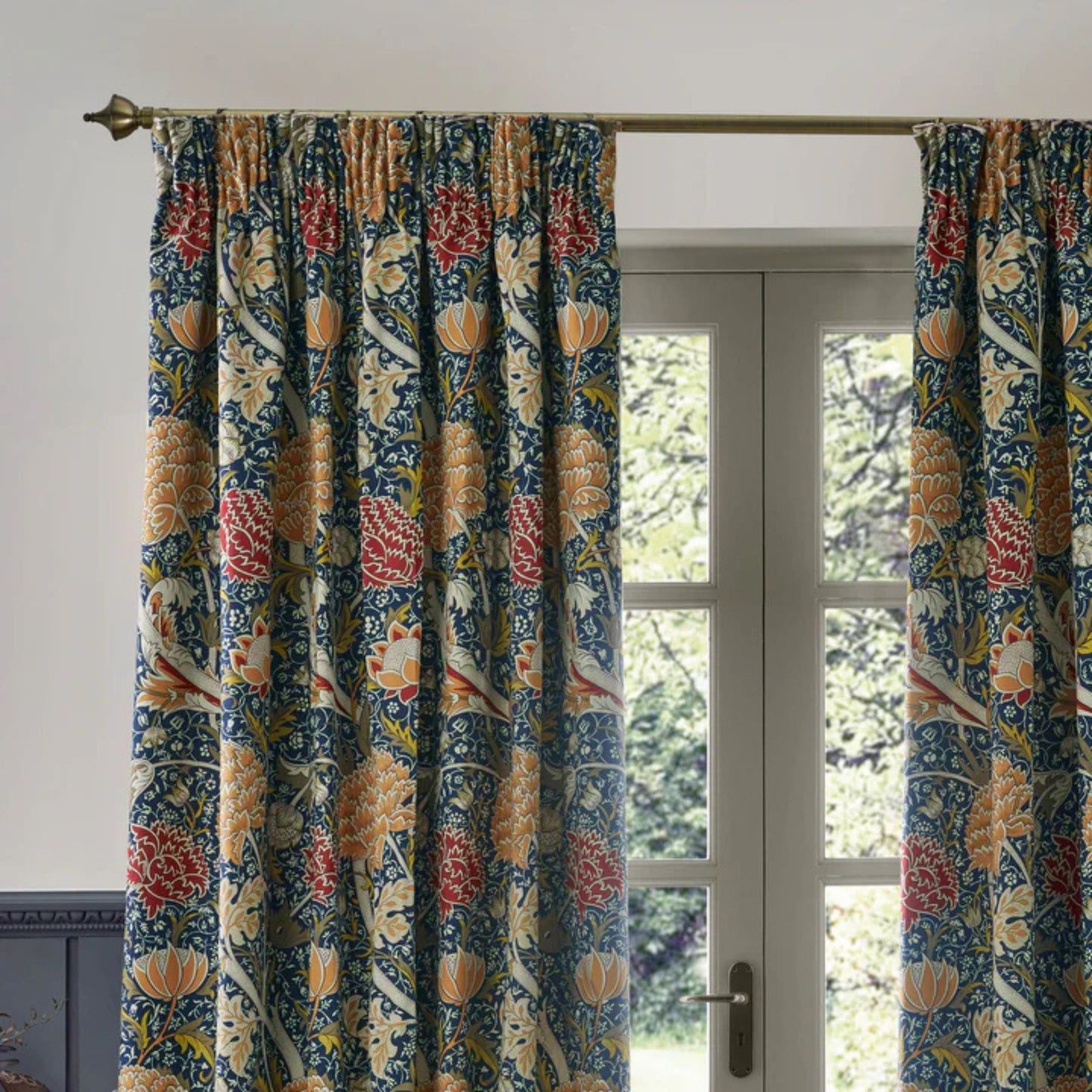 William Morris Clay Floral Chenille Pencil Pleat Curtains