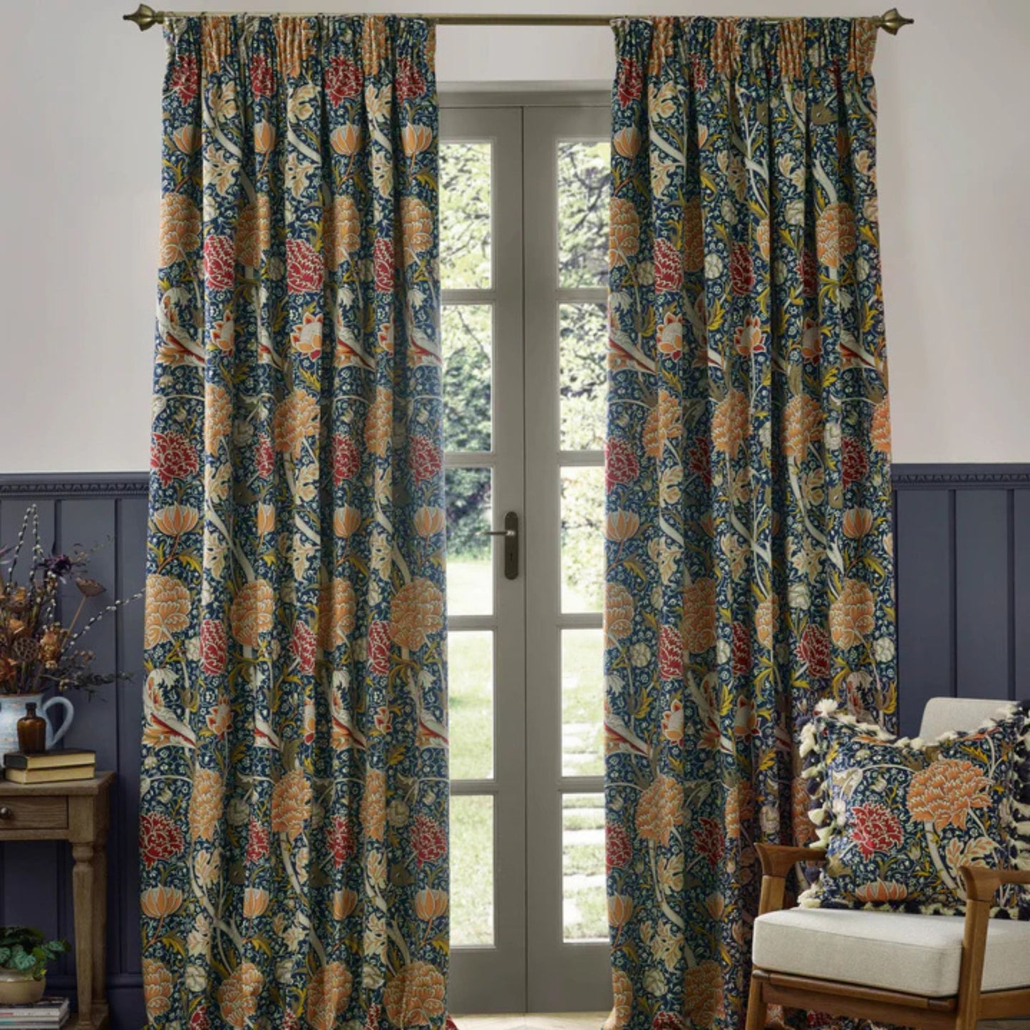 William Morris Clay Floral Chenille Pencil Pleat Curtains