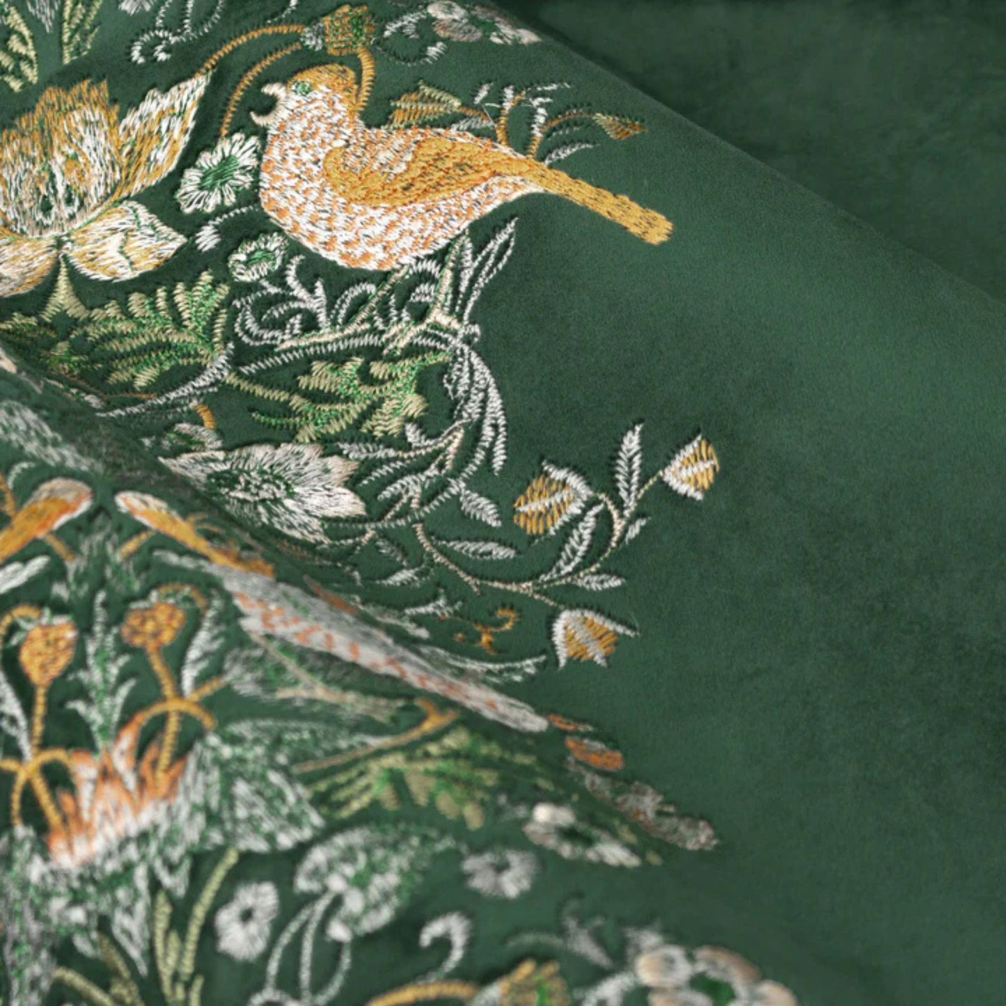 William Morris Strawberry Thief Forest Green Velvet Pencil Pleat Curtains