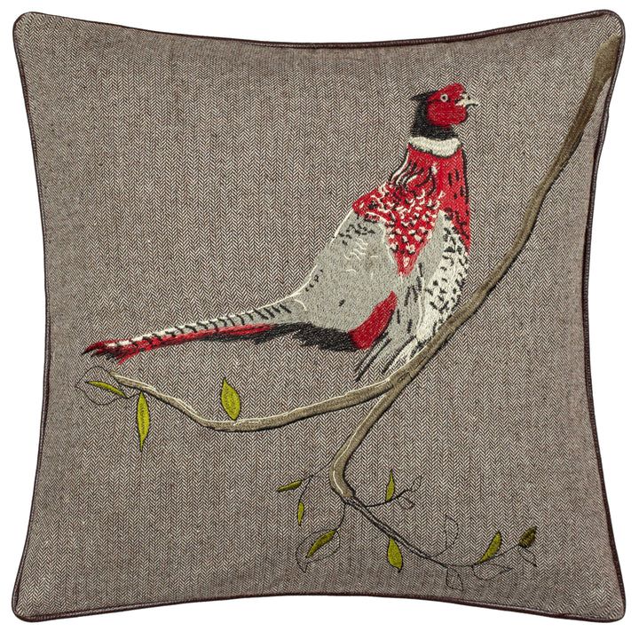 Pheasant Harris Tweed Brown Cushion