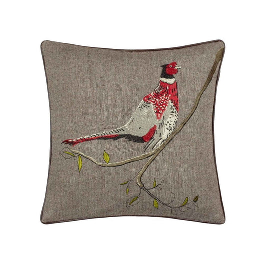 Pheasant Harris Tweed Brown Cushion