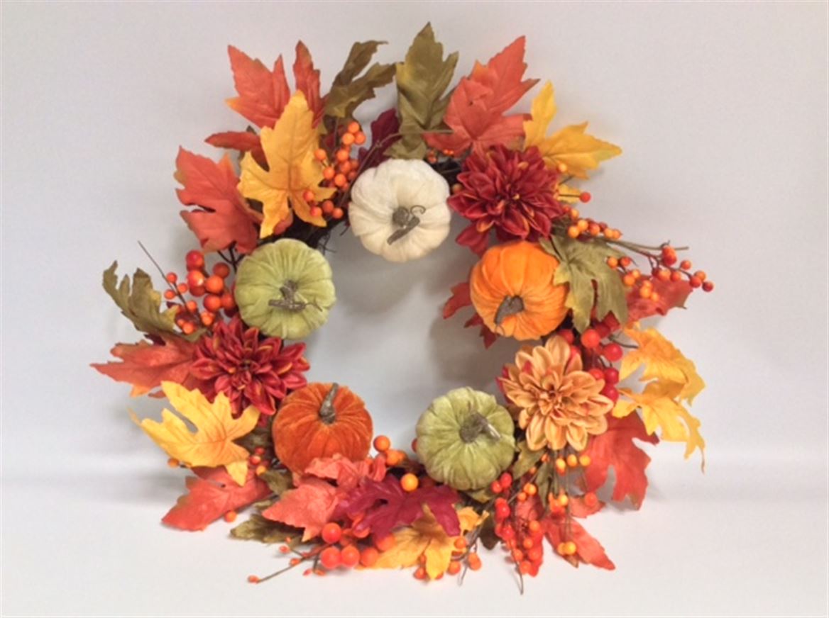 Pumpkin & Dahlia Autumn Wreath