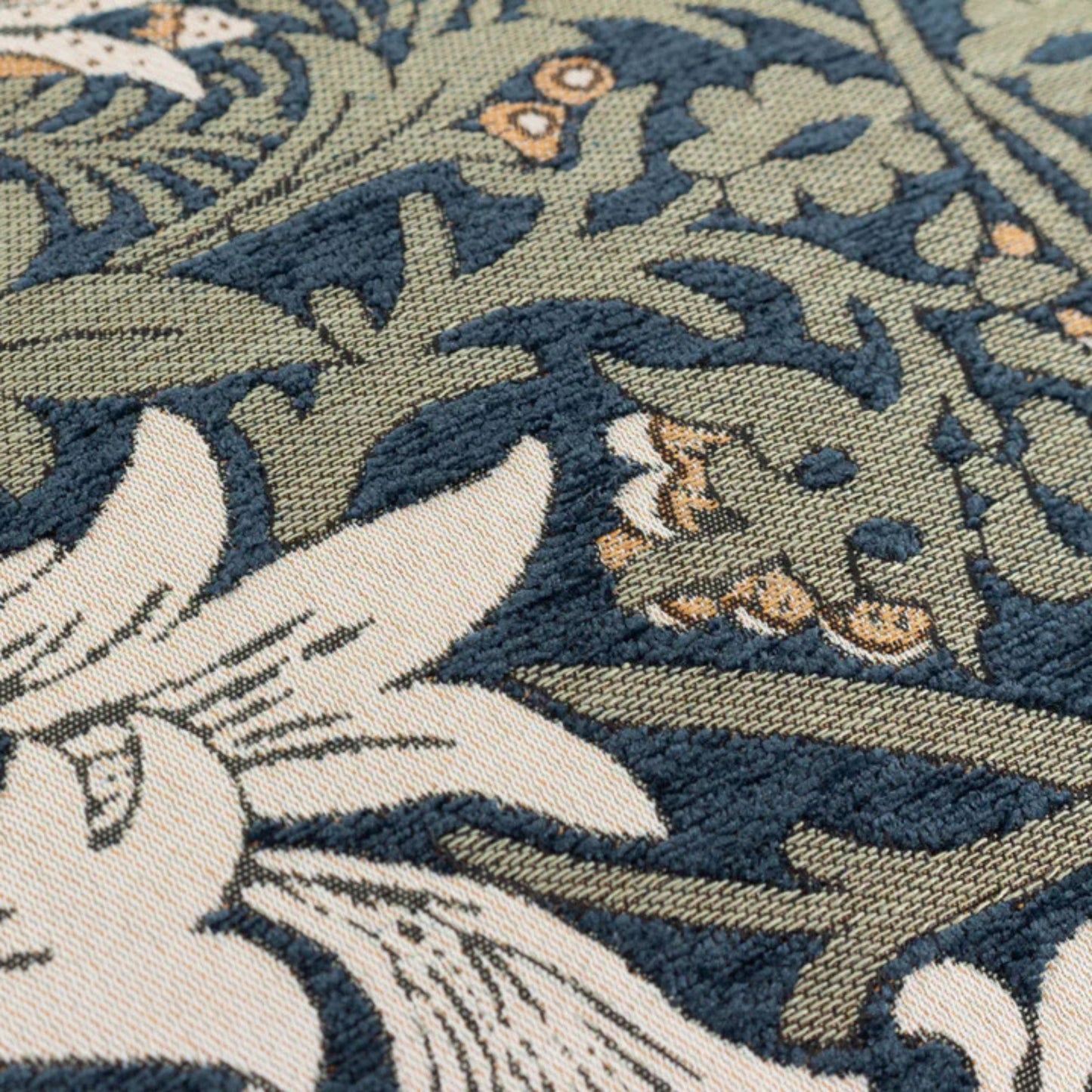 William Morris Snakes Head Chenille Cushion Indigo/Leaf