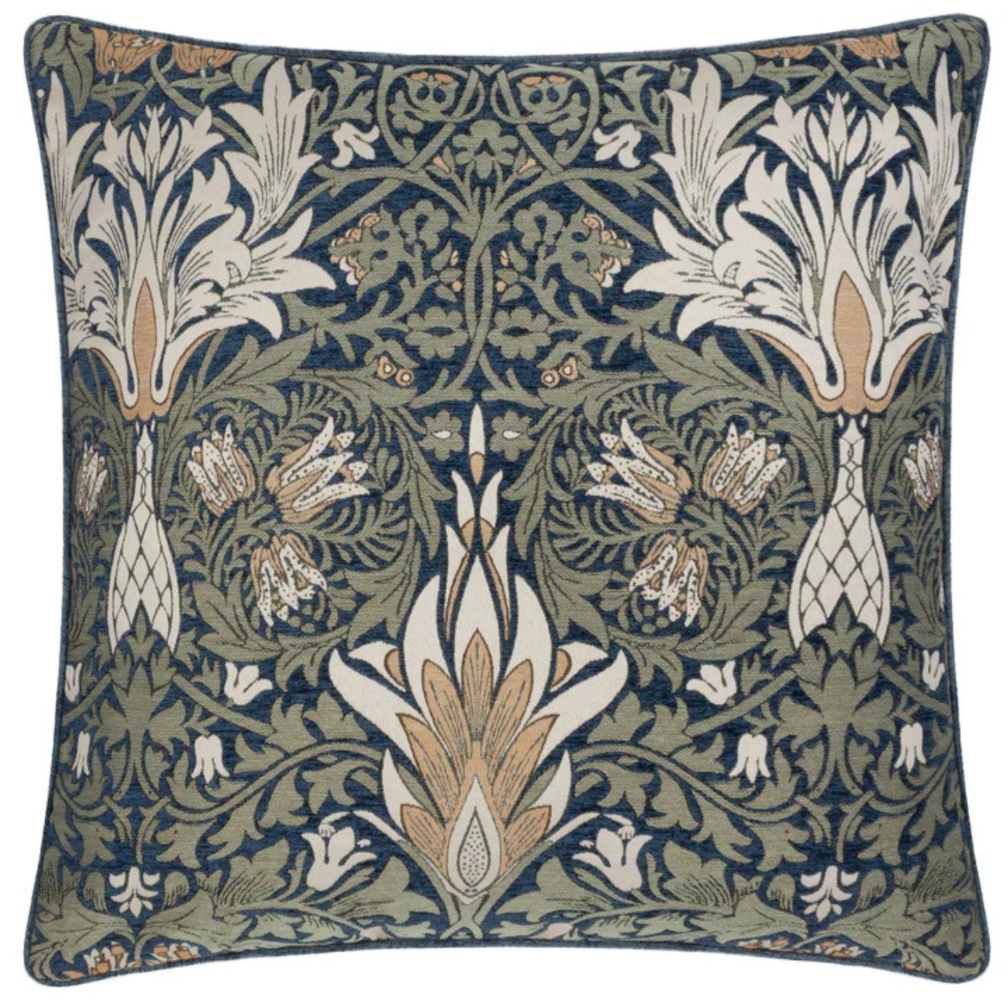 William Morris Snakes Head Chenille Cushion Indigo/Leaf