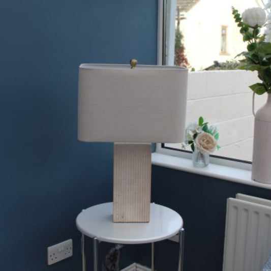 Stone Ribbed Table Lamp Linen Shade