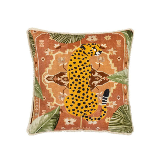 Cheetah Velvet Fringed Cushion