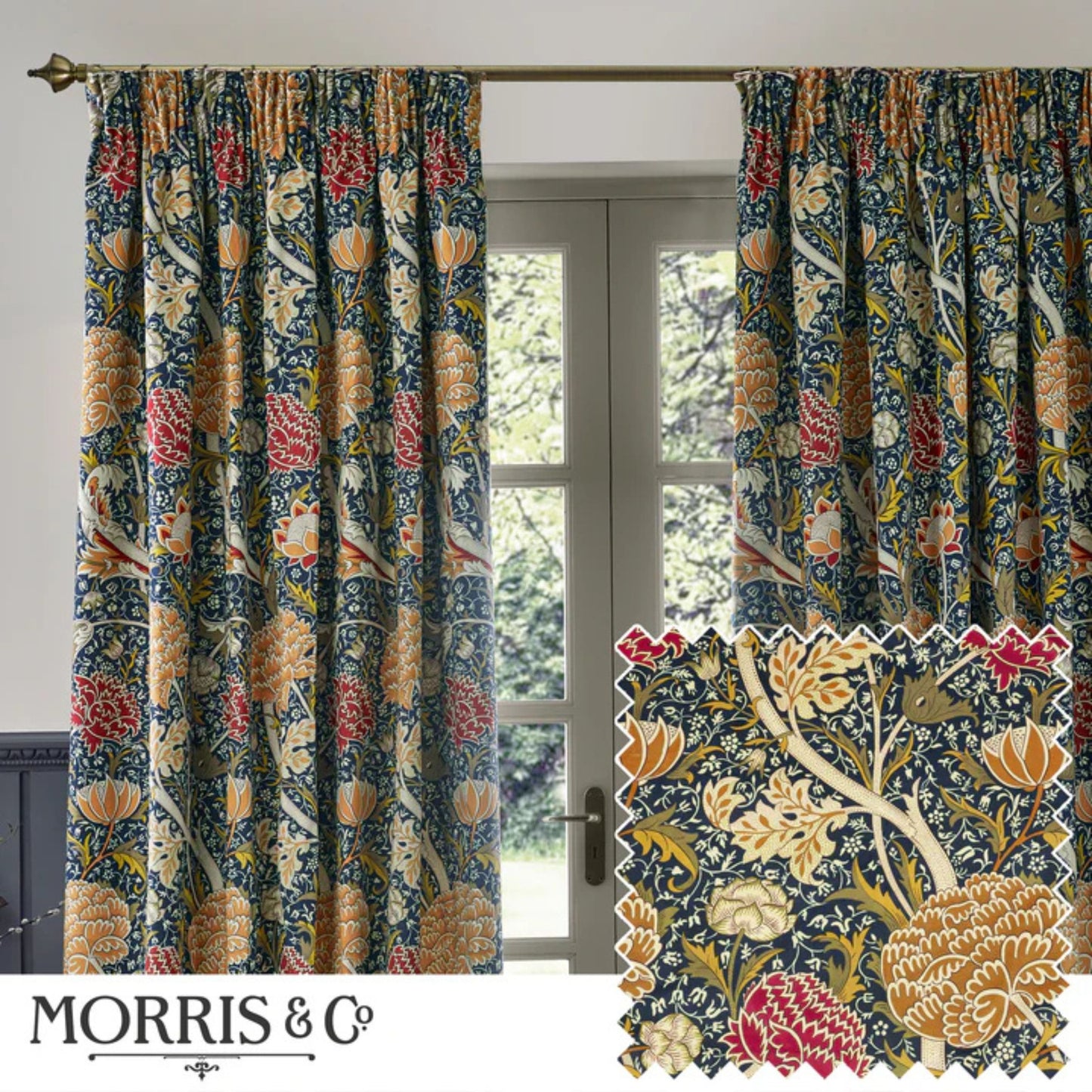 William Morris Clay Floral Chenille Pencil Pleat Curtains