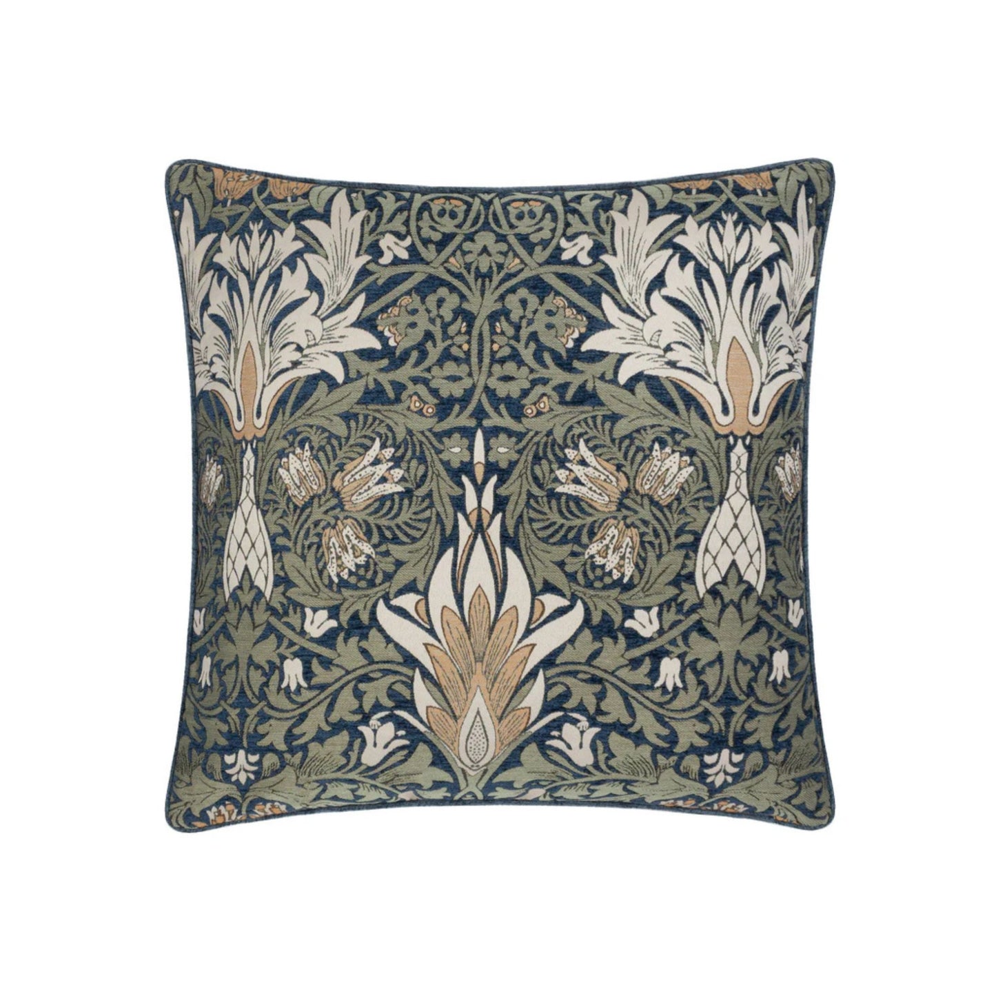 William Morris Snakes Head Chenille Cushion Indigo/Leaf