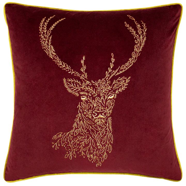 Woodland Stag Cushions Burgundy and Forest Green