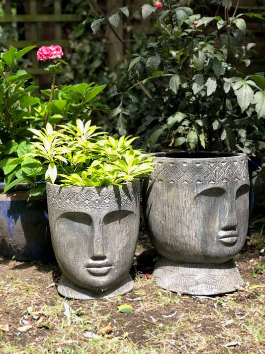 CARVED HEAD PLANT POT