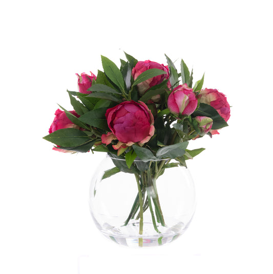 Dark Pink Peonies Bouquet in Globe