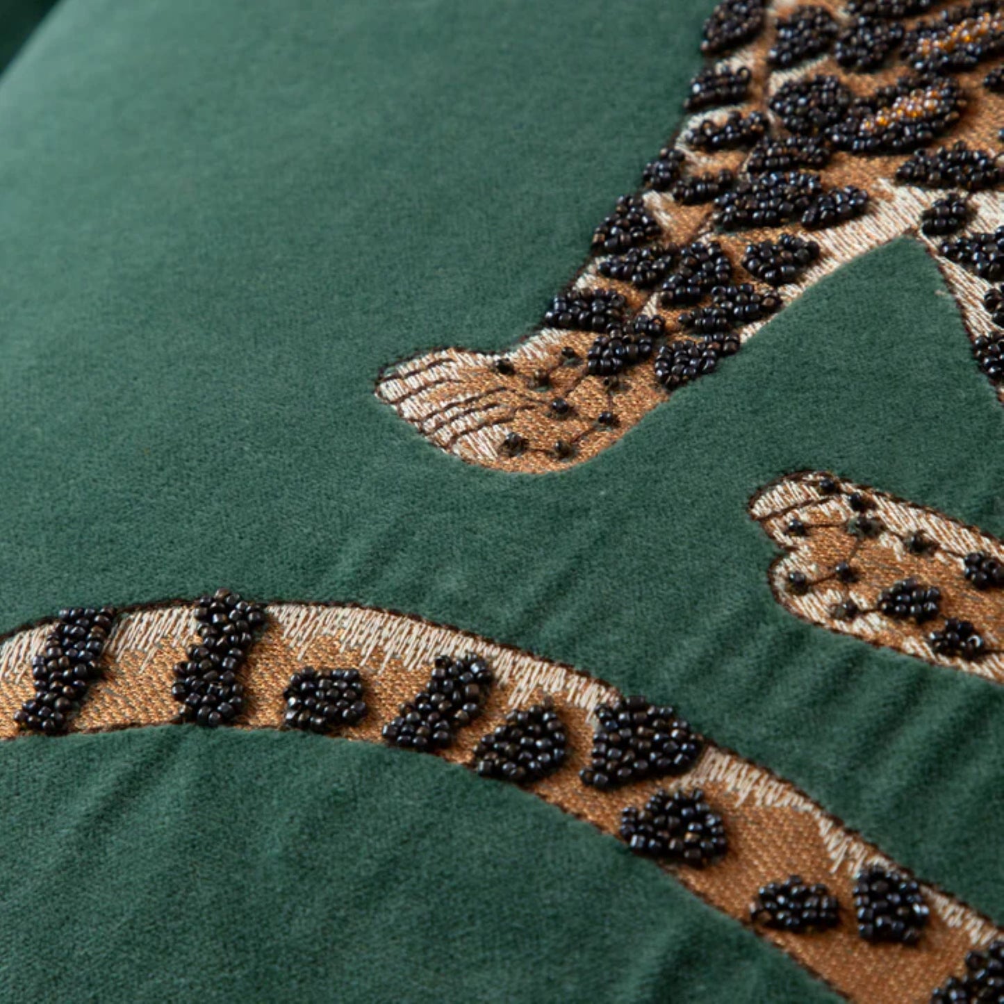 Leopard Embroidered Velvet Cushion Aqua, Mustard, Olive