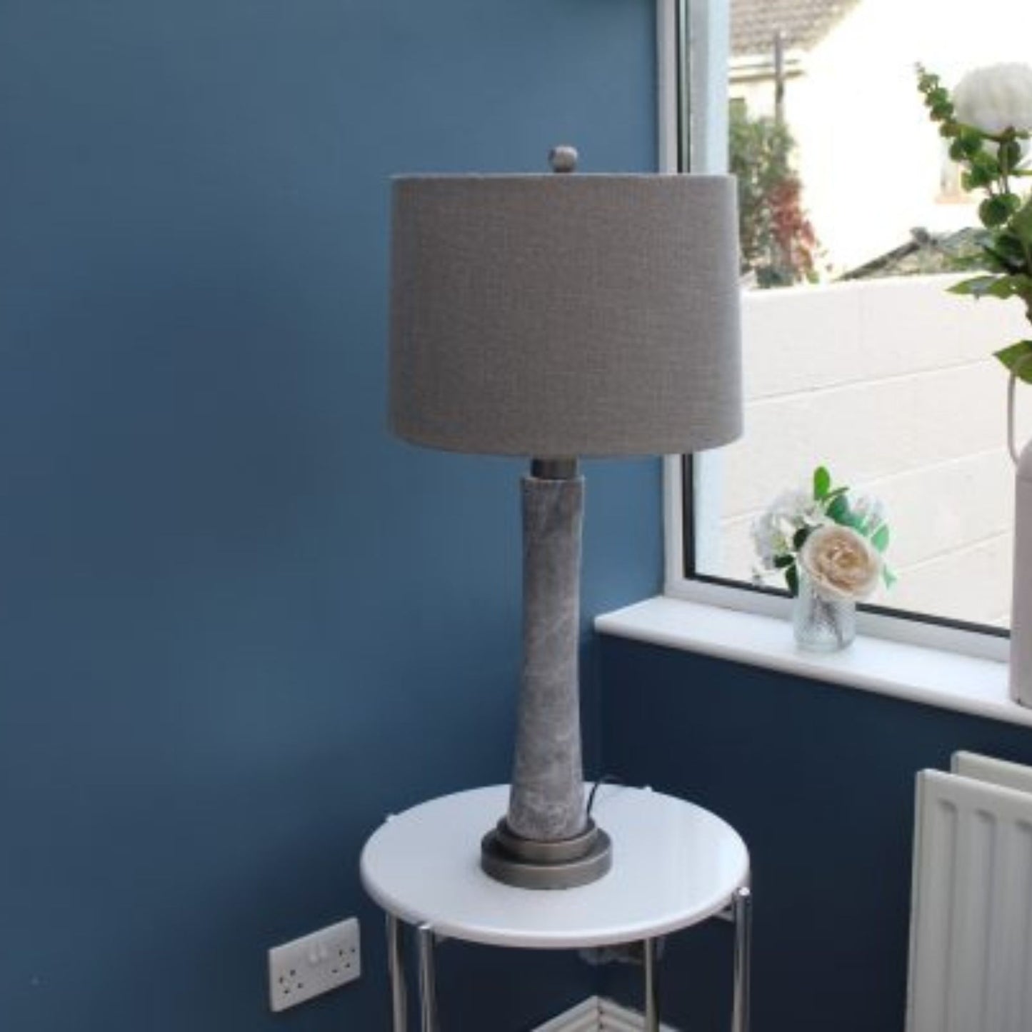 Tall Marble Table Lamp Linen Shade